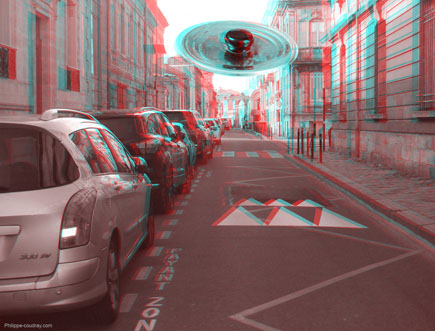 Photo truque en anaglyphe 3D OVNI